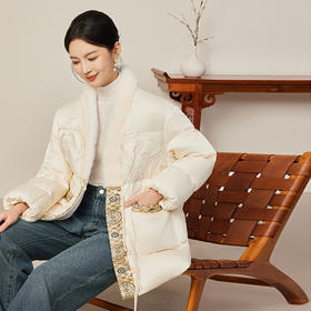 【自】全新升级【铂金会员1011/天猫1369/差价358】(10609) 洛诗琳2024冬季设计感水貂毛领拼接新中式国风加厚羽绒服