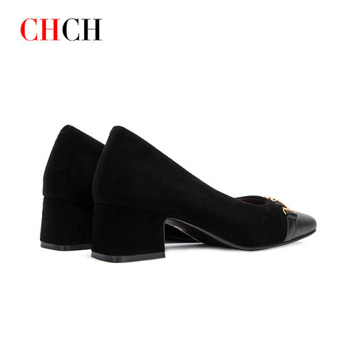 2024秋冬新品商场同款一脚蹬浅口通勤舒适羊皮方跟不累脚女单鞋CHCH平衡鞋CO2B5081 商品图4