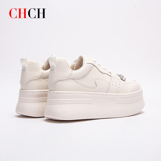 2024秋冬新品真牛皮增高复古单鞋厚底松糕水钻小白鞋女鞋CO2B5121 商品图2