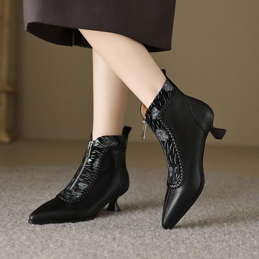 【预售5天】法式复古前拉链，尖头马丁靴真皮低跟短靴YCJX&H-6138 商品图4