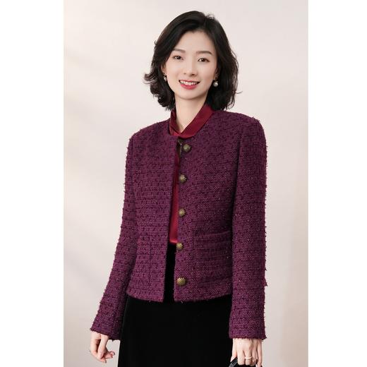 西子/肌理感拉毛花纱桔梗紫法式厢型小香风外套/WTHC001 商品图2