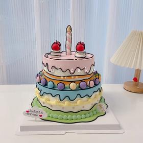 二次元生日蜡烛双层蛋糕-低糖处理无添加