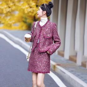 法式小香重工亮片流苏半裙两件套YWY8971