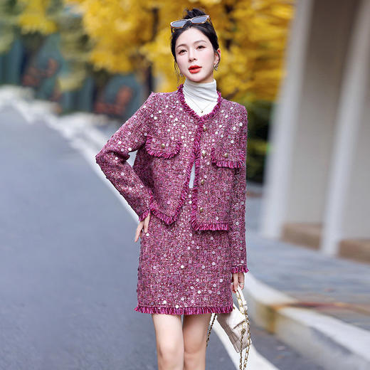 法式小香重工亮片流苏半裙两件套YWY8971 商品图2