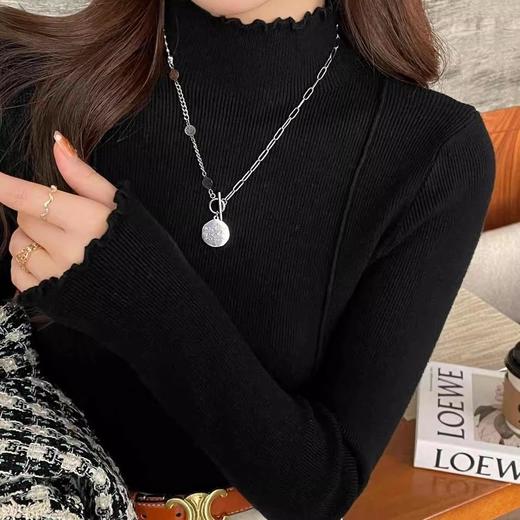 奢姿2025秋冬新款大码女装半高领打底上衣胖妹妹木耳边洋气针织衫9844369166 商品图2