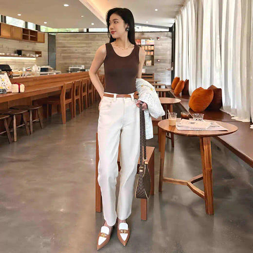 【顺丰包邮】85238 洛诗琳高级感浅米色高腰显瘦直筒纯棉牛仔裤089 商品图3