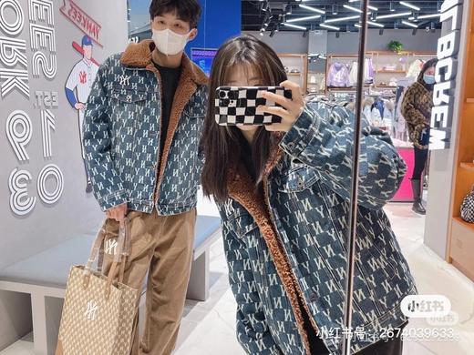 MLB 男女情侣复古老花羊羔绒牛仔外套 商品图0