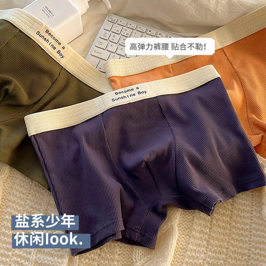 50S新疆棉男士纯棉内裤男复古螺纹中腰全棉抗菌裆大码男生平角裤男式平角裤 商品图2