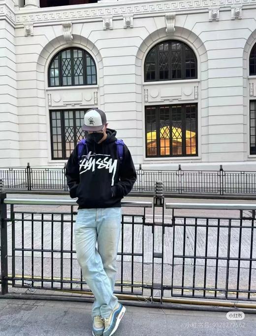 Stu*sy斯图覀 重工大印花情侣款加绒字母连帽卫衣 商品图2