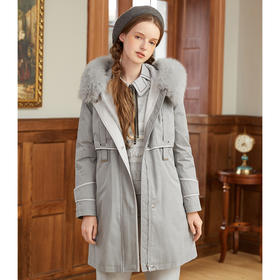 Famecoco范可儿风衣式羽绒服薄款女式派克中长款外套F228AJ003