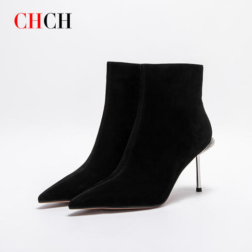 2024秋冬新品CHCH平衡鞋专柜同款羊京绒面皮侧拉链时尚短靴女靴CO2B6071 商品图3