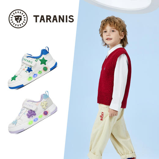 泰兰尼斯春季新款儿童板鞋男童轻便闪灯鞋防滑软底女童运动休闲鞋 T02X5A5968 商品图1