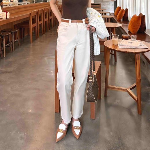 【顺丰包邮】85238 洛诗琳高级感浅米色高腰显瘦直筒纯棉牛仔裤089 商品图0