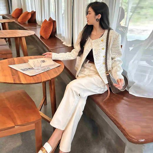 【顺丰包邮】85238 洛诗琳高级感浅米色高腰显瘦直筒纯棉牛仔裤089 商品图2