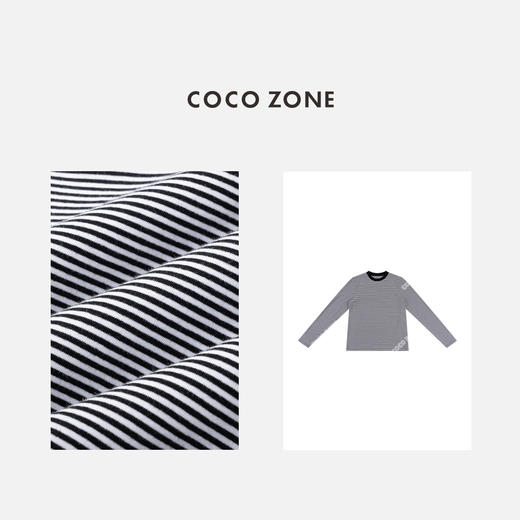 COCO ZONE 设计感条纹长袖T恤撞色圆领显瘦上衣CC1C2303 商品图2