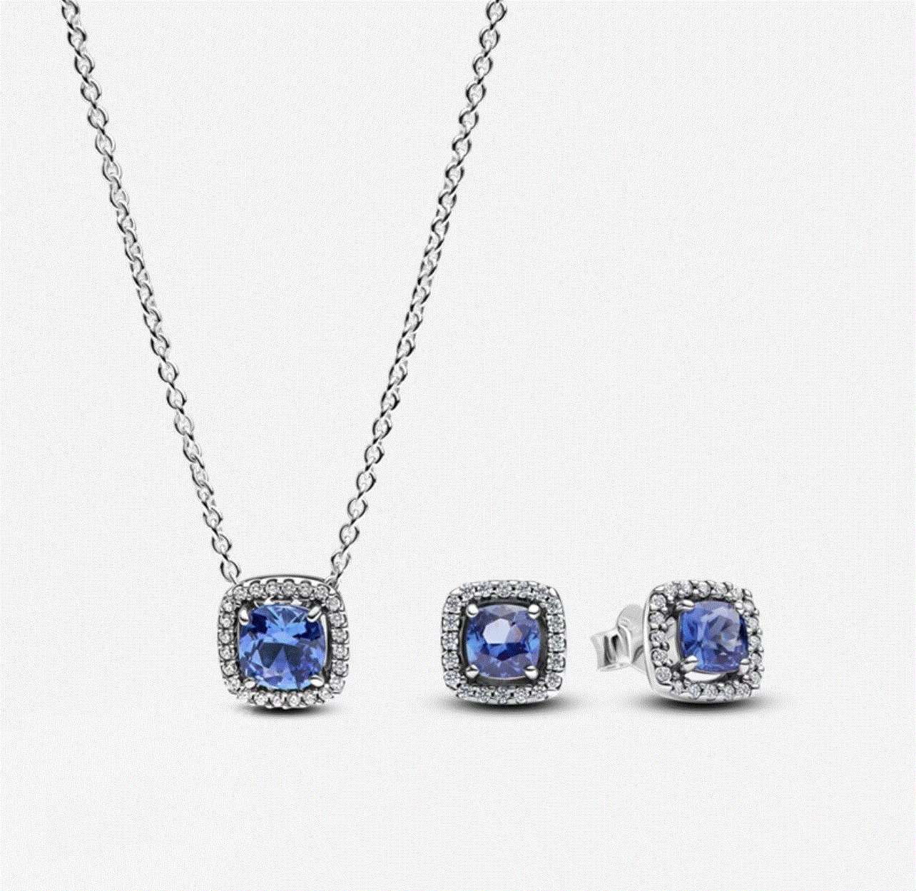 潘多拉-蓝色闪耀光环项链耳钉套装