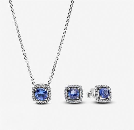 潘多拉-蓝色闪耀光环项链耳钉套装 商品图0