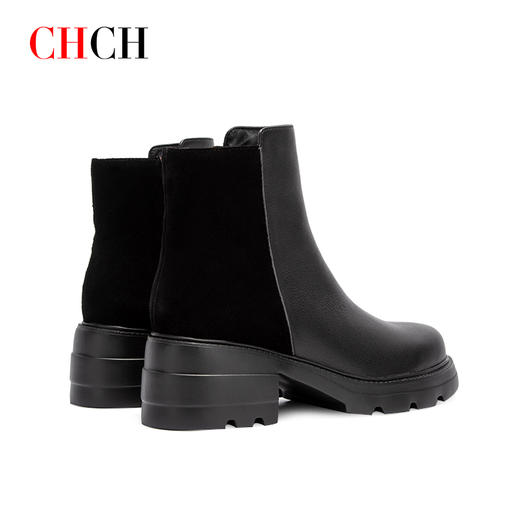 CHCH加绒短靴2024秋冬新品侧拉链粗跟时尚女靴牛皮女靴CO2B6121 商品图4