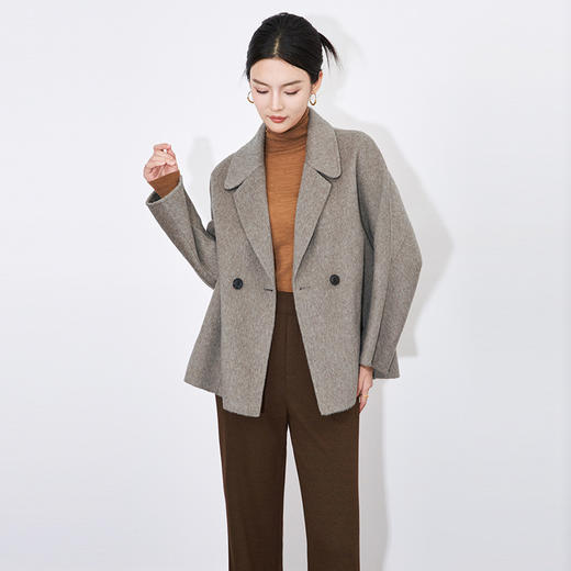 【高货wl】全新升级【铂金会员514/天猫699/差价185】(05108) 洛诗琳秋冬高级感双面呢休闲宽松长袖翻领短款毛呢外套 商品图3