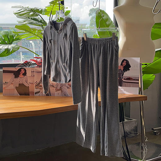 【顺丰包邮】99457 洛诗琳设计感毛巾料连帽拉链家居服两件套232005 商品图4