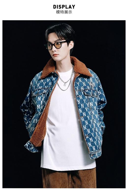 MLB 男女情侣复古老花羊羔绒牛仔外套 商品图2