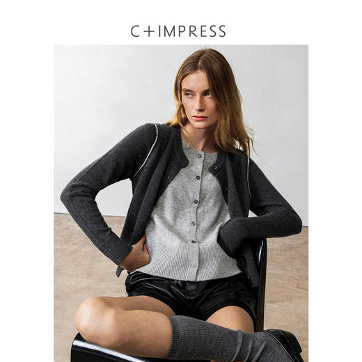 知识分子MIU风撞色圆领假两件绵羊毛羊毛开衫2024冬新MY2404035 商品图2