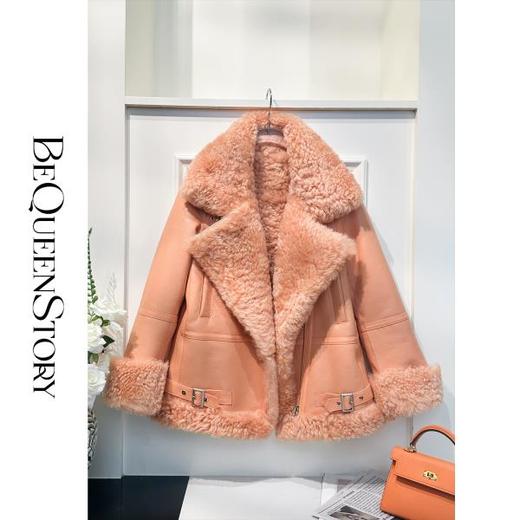 余潇潇红人上新【落日橘海】保暖耐寒落日橘冰岛皮毛一体机车皮草 商品图4