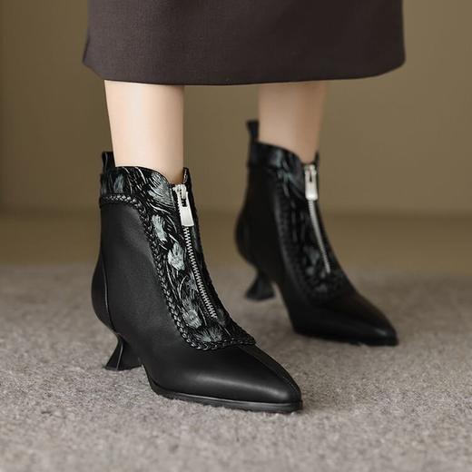 【预售5天】法式复古前拉链，尖头马丁靴真皮低跟短靴YCJX&H-6138 商品图2