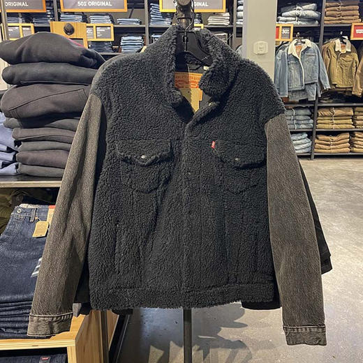 Levi’s/李维斯 男士时尚宽松仿羊羔绒拼接保暖翻领牛仔夹克外套 商品图0