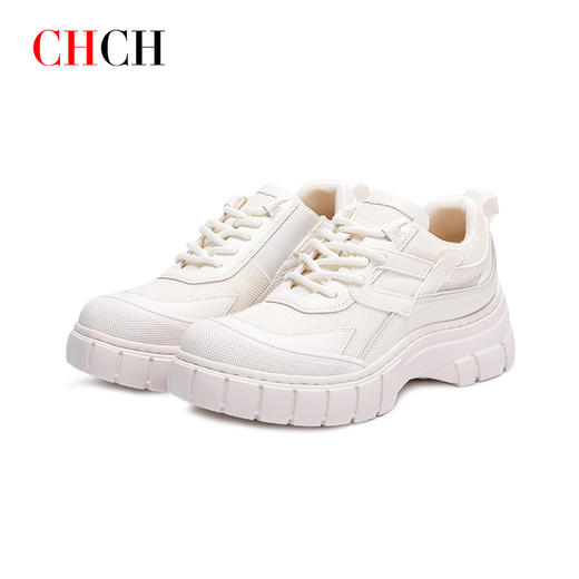 CHCH平衡鞋内增高2024秋冬新品透气牛皮拼接厚底老爹鞋女鞋CO2B5191 商品图0