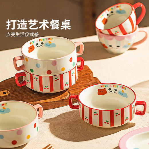摩登主妇动物派对双耳蒸蛋碗家用蒸鸡蛋羹专用碗可爱碗具陶瓷炖盅 商品图4