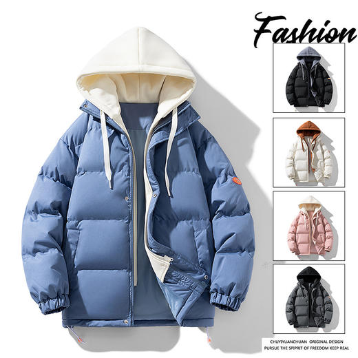 【羽绒棉外套】男女情侣装 冬季潮牌夹棉假两件连帽棉袄 休闲加厚棉服 商品图9