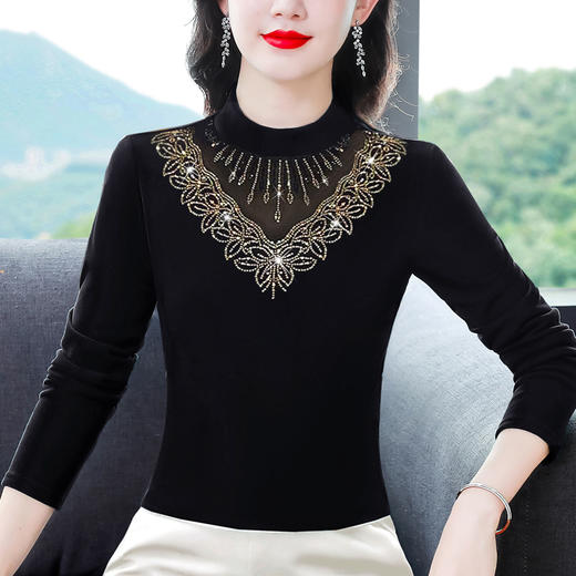 加绒遮肚显瘦妈妈装，时尚洋气烫钻打底衫K-720G6236 商品图2