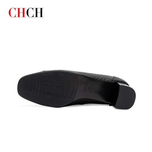 CHCH粗跟单鞋2024秋冬新品羊皮压纹深口女士通勤单鞋CO2B5011 商品图2