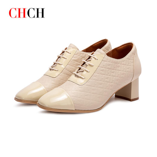 CHCH粗跟单鞋2024秋冬新品羊皮压纹深口女士通勤单鞋CO2B5011 商品图3