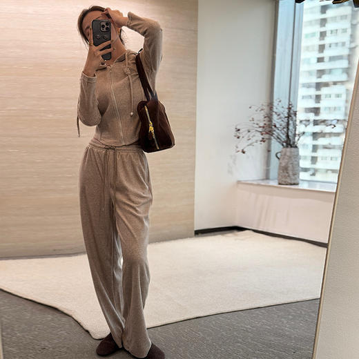 【顺丰包邮】99457 洛诗琳设计感毛巾料连帽拉链家居服两件套232005 商品图2