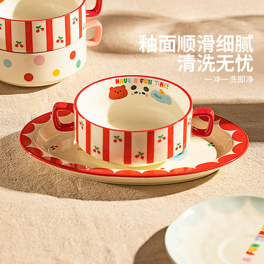 摩登主妇动物派对双耳蒸蛋碗家用蒸鸡蛋羹专用碗可爱碗具陶瓷炖盅 商品图3
