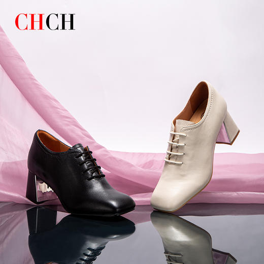 CHCH平衡鞋粗跟单鞋2024秋冬新品小皮鞋上班通勤深口羊皮单鞋CO2B5021 商品图2