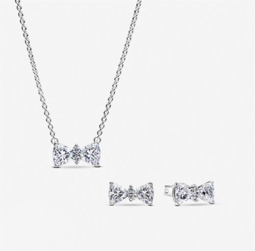 潘多拉闪耀星光蝴蝶结项链耳钉套装 商品图0