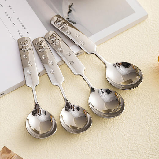 摩登主妇卡通儿童勺子食品级304不锈钢短柄宝宝吃饭勺调羹汤勺 商品图0