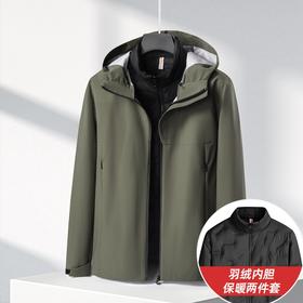 【可拆卸羽绒内胆】【新款DK】大依优型大码三合一鸭绒羽绒服内胆可拆卸帽冲锋衣外套男宽松加肥加大码上衣夹克户外衣两件套