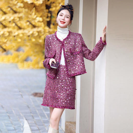 法式小香重工亮片流苏半裙两件套YWY8971 商品图1