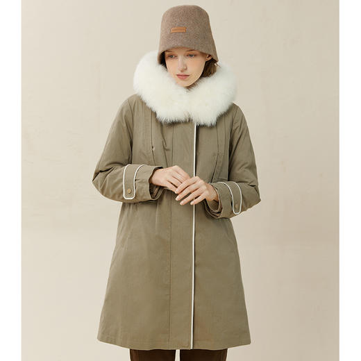 Famecoco范可儿风衣式羽绒服薄款女式派克中长款外套F228AJ003 商品图2