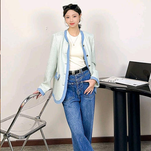 【顺丰包邮】51335 洛诗琳设计感牛仔拼接名媛风小香风外套056 商品图4