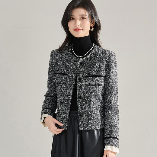 【高货sh】全新升级【铂金会员339/天猫459/差价120】(03727)洛诗琳冬季高级感亮片袖口木耳边丝绒织带小香风绗棉外套 商品图0