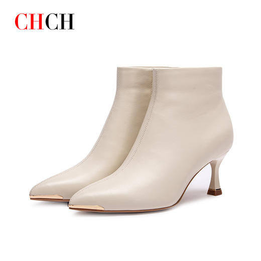 CHCH平衡鞋2024秋冬新品细跟羊皮时装靴时尚侧拉链休闲女靴CO2B6101 商品图4