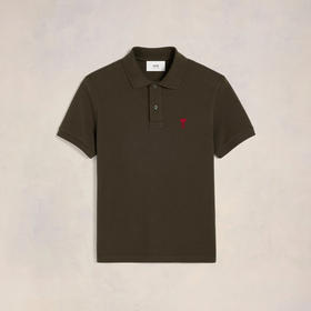 AMI 男士徽标刺绣棉质短袖 Polo衫 咖啡色 UPL001 760 221