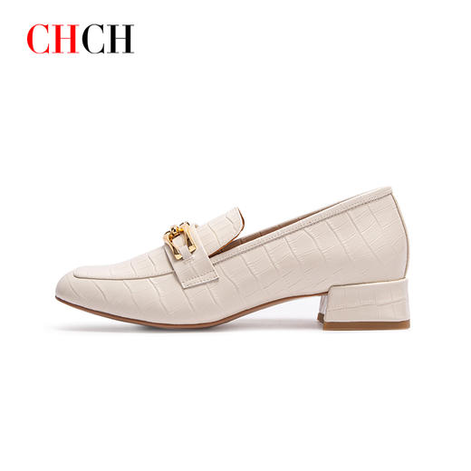 2024秋冬新品英伦风方头一脚蹬压纹牛皮乐福鞋女鞋CHCH平衡鞋CO2B5371 商品图3