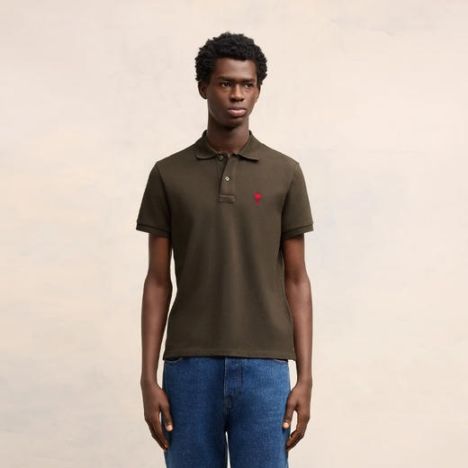 AMI 男士徽标刺绣棉质短袖 Polo衫 咖啡色 UPL001 760 221 商品图1