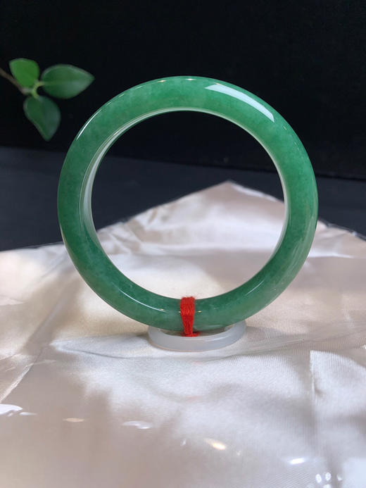 611531，53 浓绿底满色手镯，9-8mm，满圈带浓绿底，干净秀气 商品图0